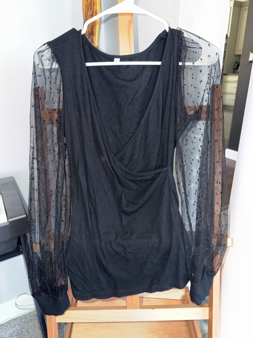 Amazon Black Sheer Sleeve Blouse